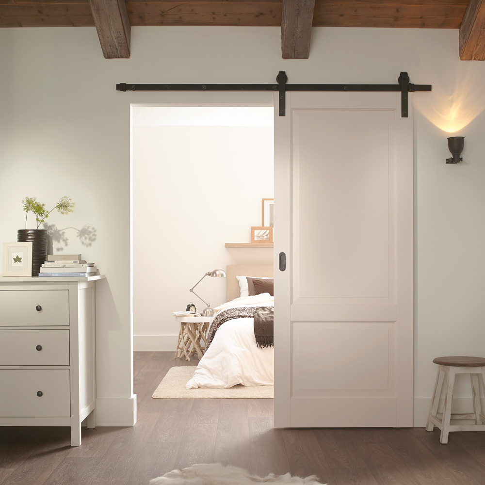 Henderson Rustic Sliding Barn Door Kit - 2000mm Track (Max 100kg Doors) - Black